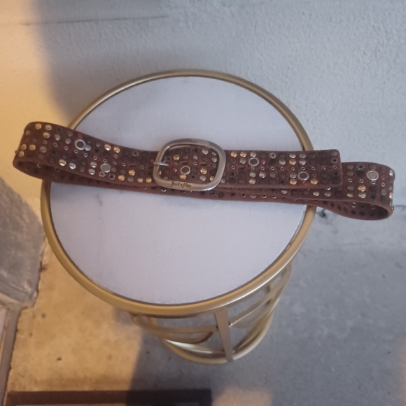 Devil's Skin brown leather stones/studs 2" belt. - Picture 1 of 6